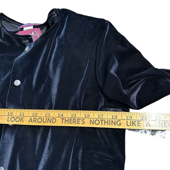 Denim & Co. 2 Pc Black Velvet Cardigan & Tank Set EUC Button Down Size M Stretch - Picture 12 of 15